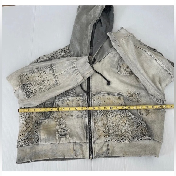 Fp Free People Mazzie Denim Bomber Hoodie Jacket NWOT - Picture 7 of 8